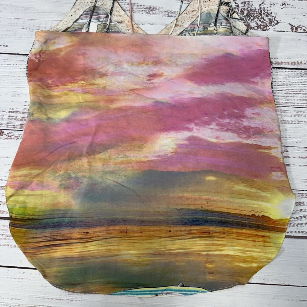 Amanda Uprichard Cami Women M Beach Sunset Graphic 100% Silk Spaghetti Strap - Picture 7 of 10